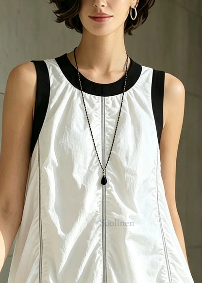Modern White O-Neck Cotton Day Dress Sleeveless