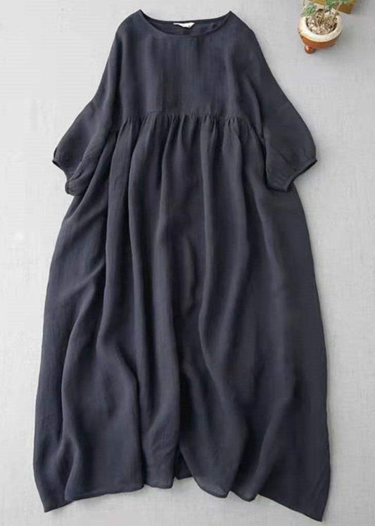 Modernes weißes O-Ausschnitt Patchwork Leinen Lange Kleider Halbarm