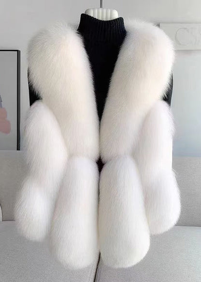 Chalecos de piel sintética de zorro con parches blancos de gran tamaño y modernos para invierno