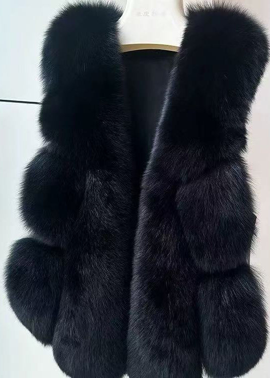 Chalecos de piel sintética de zorro con parches blancos de gran tamaño y modernos para invierno