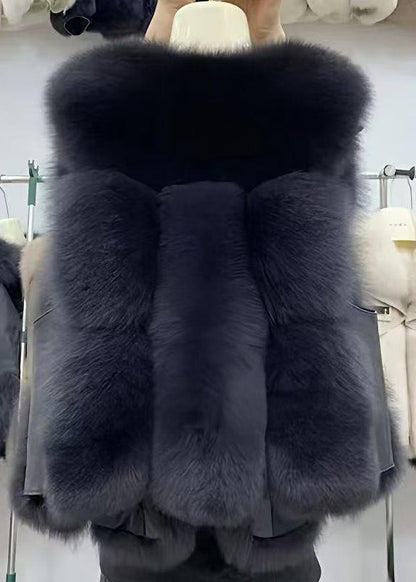 Chalecos de piel sintética de zorro con parches blancos de gran tamaño y modernos para invierno