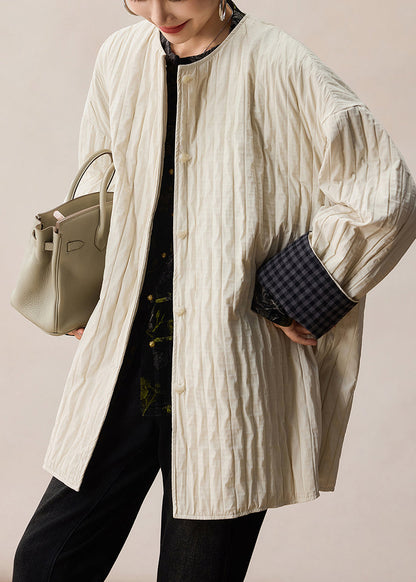 Moderner weißer Oversize-Mäntel aus karierter, knitteriger Baumwolle für den Frühling