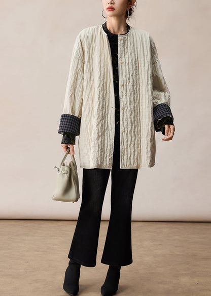 Moderner weißer Oversize-Mäntel aus karierter, knitteriger Baumwolle für den Frühling