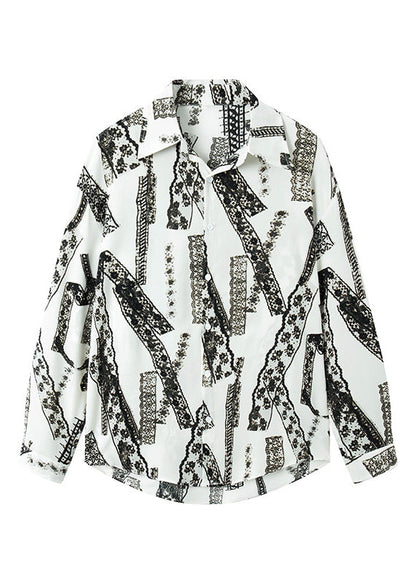Modern White Oversized Print Cotton Mens Untuckit Shirts Fall
