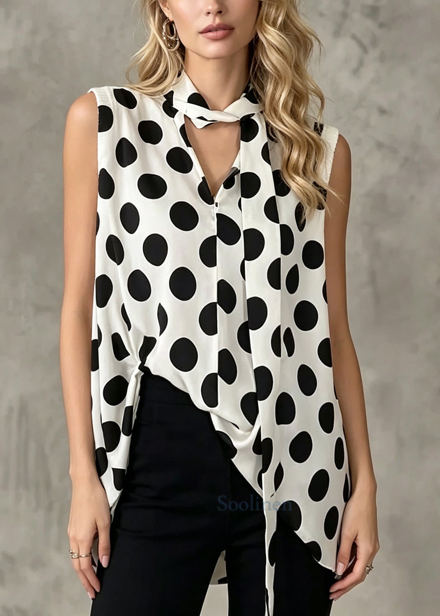 Modern White Oversized With Scarf Chiffon Tops Sleeveless