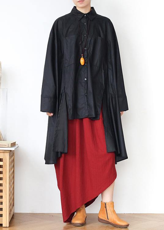 Modern White Peter Pan Collar asymmetrical design Cotton Spring Shirts - SooLinen