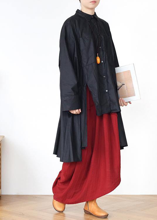 Modern White Peter Pan Collar asymmetrical design Cotton Spring Shirts - SooLinen