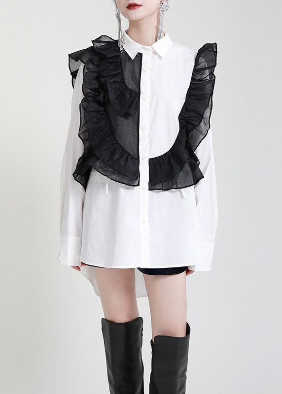 Moderne Weiße PeterPan Kragen Rüschen Herbst Blusen Langarm