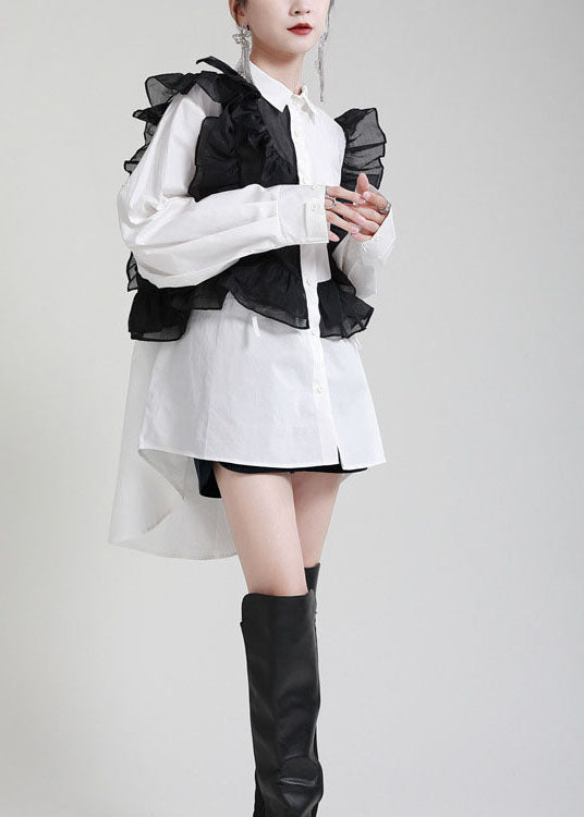 Moderne Weiße PeterPan Kragen Rüschen Herbst Blusen Langarm