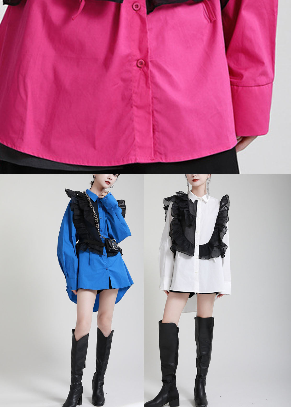 Moderne Weiße PeterPan Kragen Rüschen Herbst Blusen Langarm