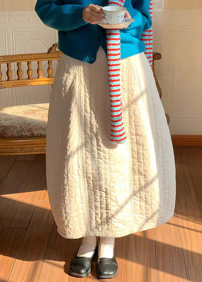 Modern White Pockets Elastic Waist Cotton Filled Skirts Winter