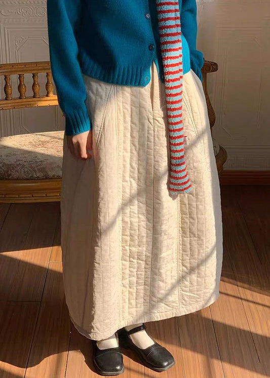 Modern White Pockets Elastic Waist Cotton Filled Skirts Winter