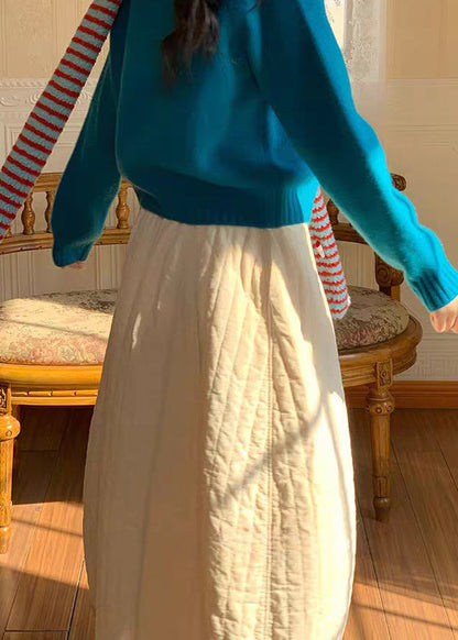 Modern White Pockets Elastic Waist Cotton Filled Skirts Winter