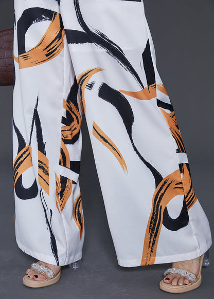 Modernes weißes Print Patchwork Chiffon Zweiteiler Set Damenbekleidung Sommer