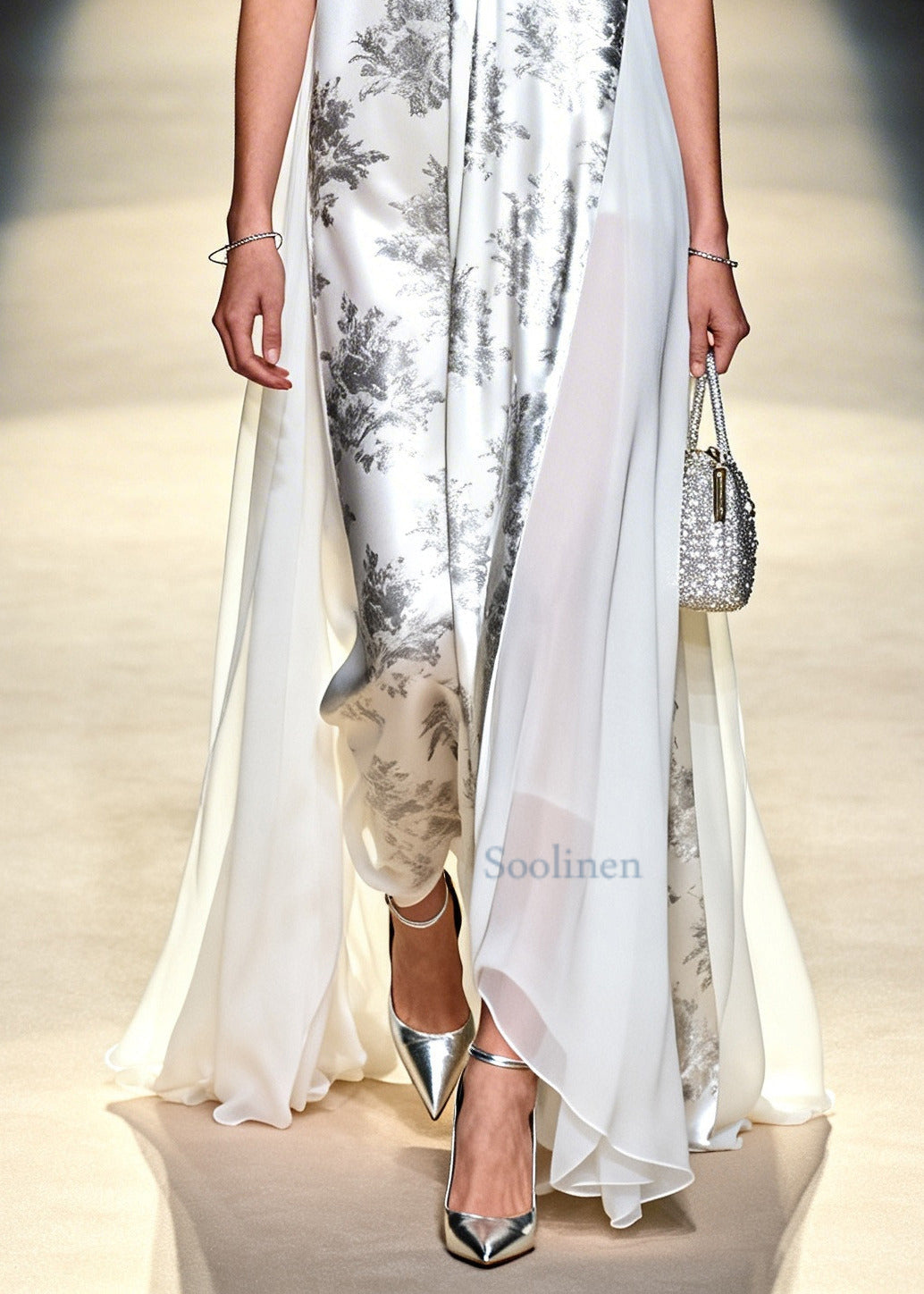 Modern White Print Patchwork Exra Large Hem Chiffon Holiday Dress Sleeveless