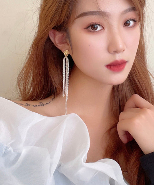 Pendientes modernos con borlas asimétricas de aleación de plata de ley blanca