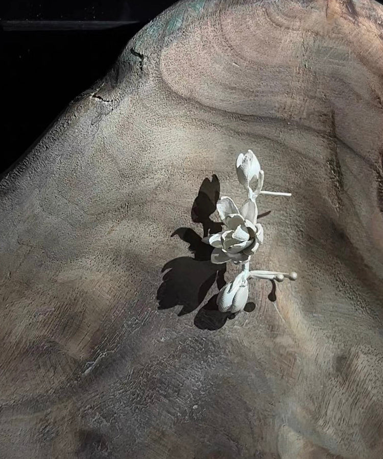 Pendientes florales modernos de plata de ley blanca