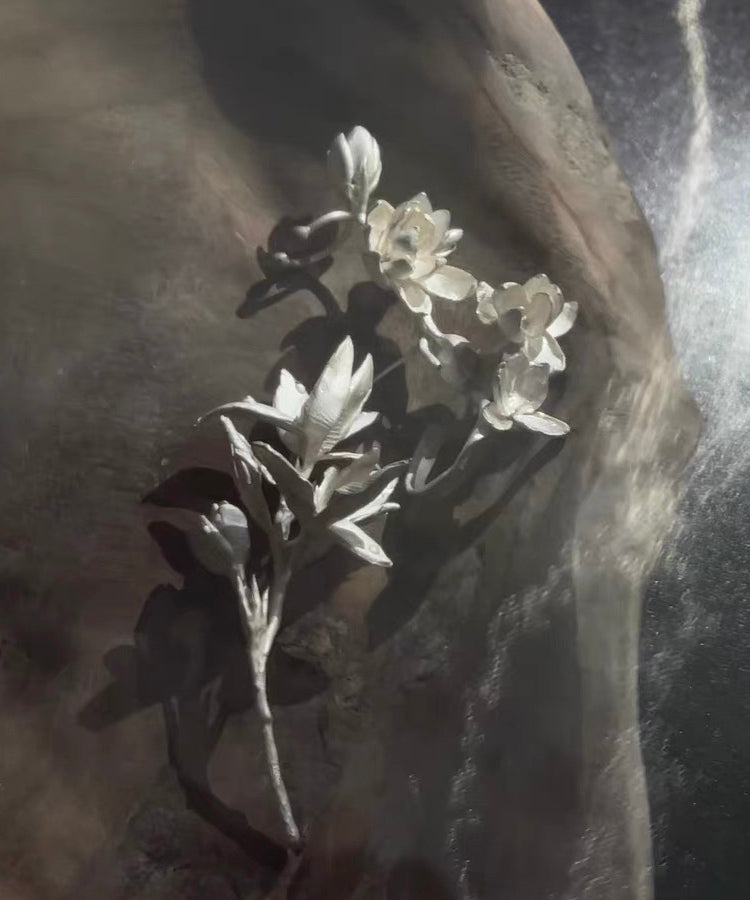 Pendientes florales modernos de plata de ley blanca