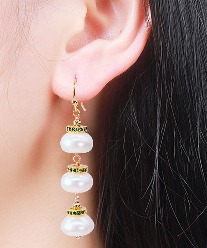 Moderne weiße Hängeohrringe aus Sterlingsilber mit Perlen im Laternen-Design