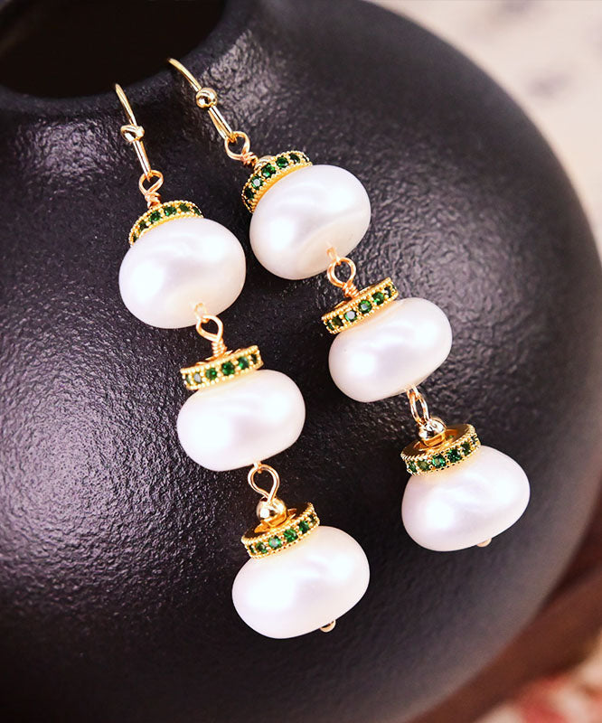 Moderne weiße Hängeohrringe aus Sterlingsilber mit Perlen im Laternen-Design