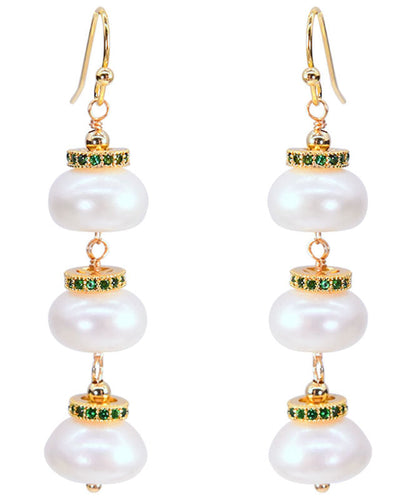 Moderne weiße Hängeohrringe aus Sterlingsilber mit Perlen im Laternen-Design