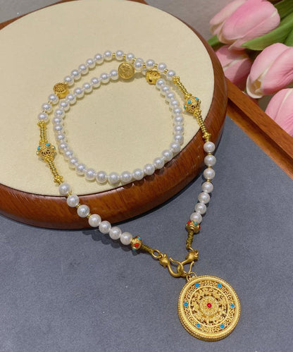 Moderne Halskette mit Anhänger aus weißem Sterlingsilber mit Perlen und Türkis