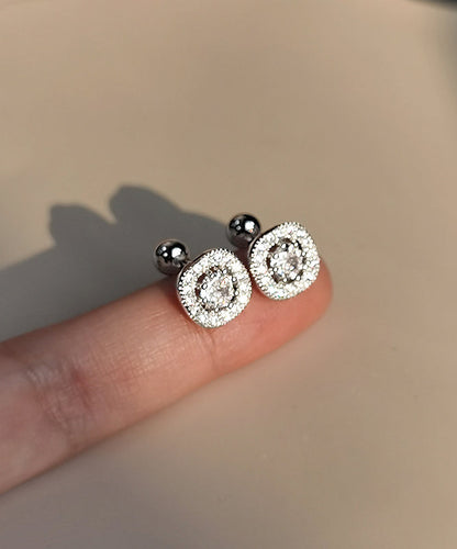 Pendientes modernos de plata de ley blanca con circonitas cuadradas