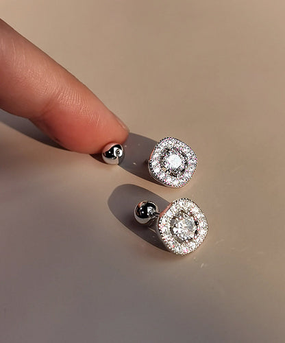 Pendientes modernos de plata de ley blanca con circonitas cuadradas