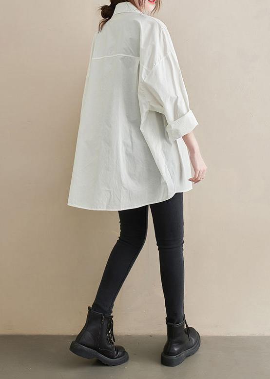 Modern White Tunic Lapel Pockets Midi Spring Tops - SooLinen