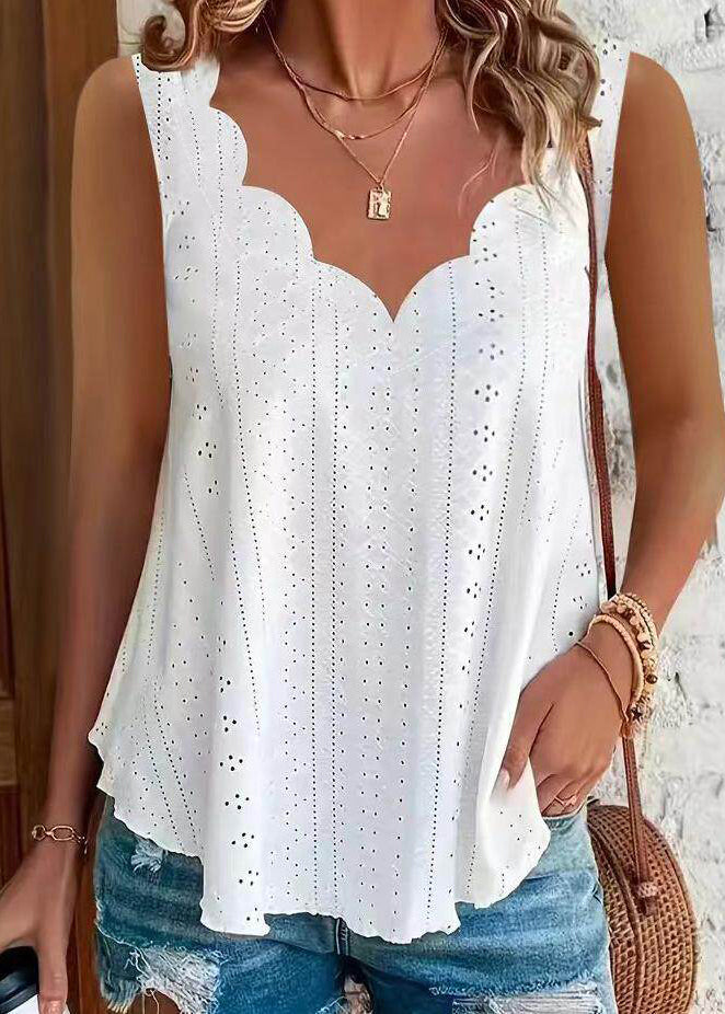 Modern White V Neck Solid Vest Summer