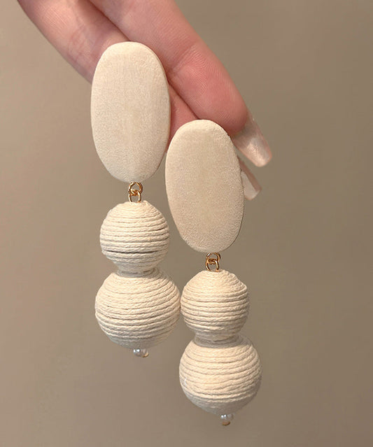Modern White Wooden Alloy Weave Ball Drop Earrings
