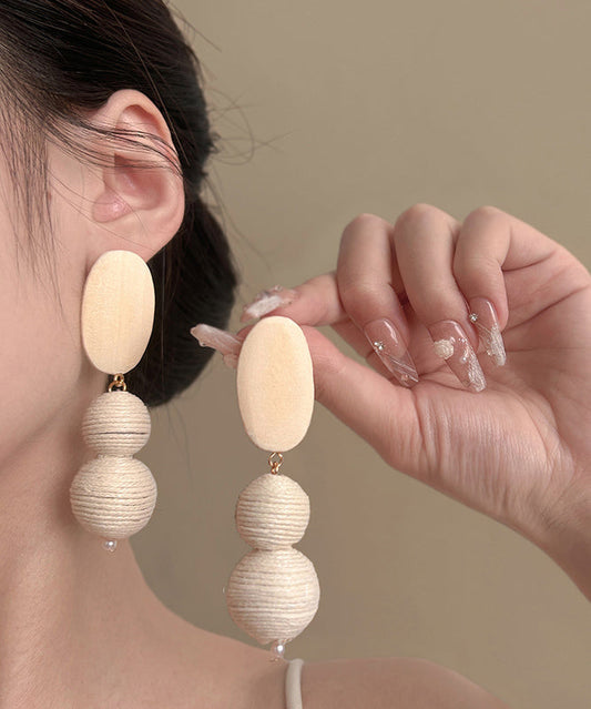 Modern White Wooden Alloy Weave Ball Drop Earrings