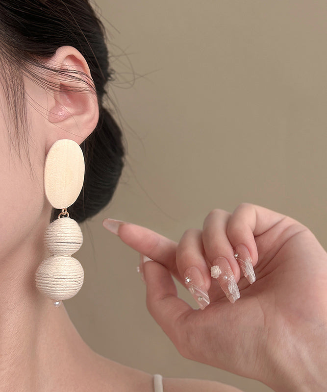 Modern White Wooden Alloy Weave Ball Drop Earrings