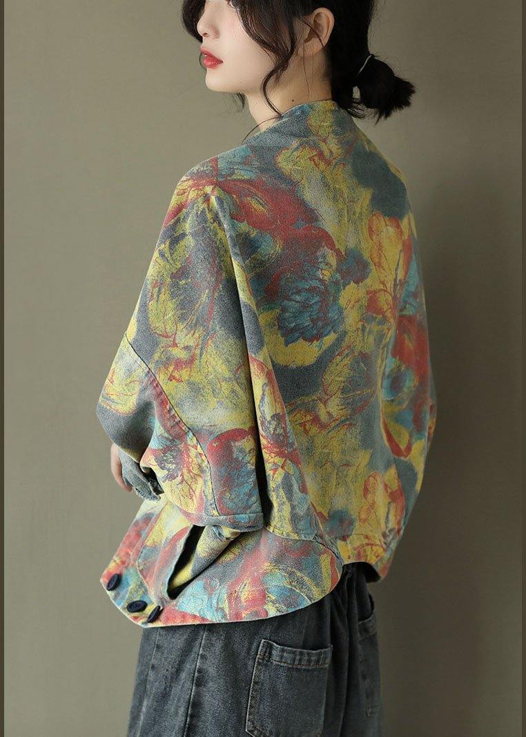 Modern Yellow Floral Button Deni TOP Short - SooLinen