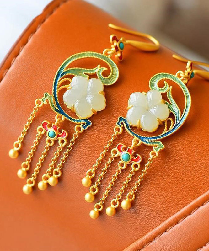 Moderne Tropfenohrringe aus gelbem Sterlingsilber mit Jade- und Türkiseinlage