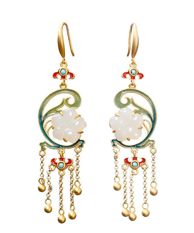 Moderne Tropfenohrringe aus gelbem Sterlingsilber mit Jade- und Türkiseinlage