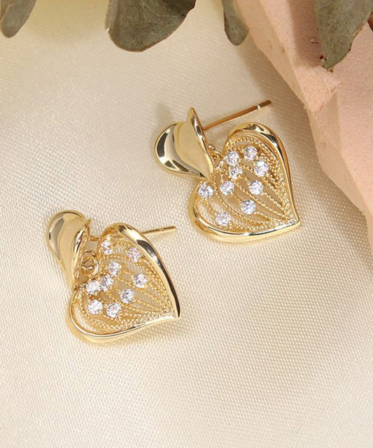 Modern Yellow Sterling Silver Overgild Zircon Love Stud Earrings