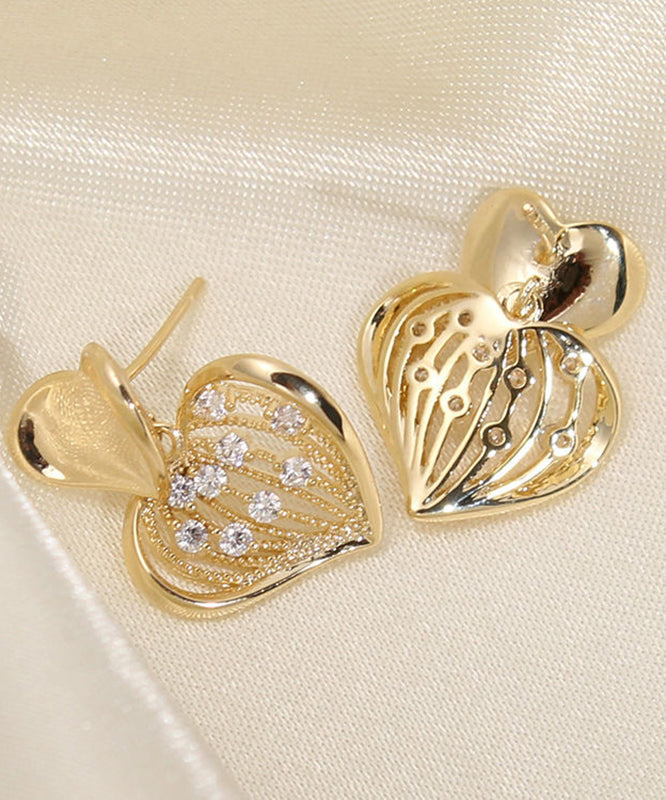 Modern Yellow Sterling Silver Overgild Zircon Love Stud Earrings