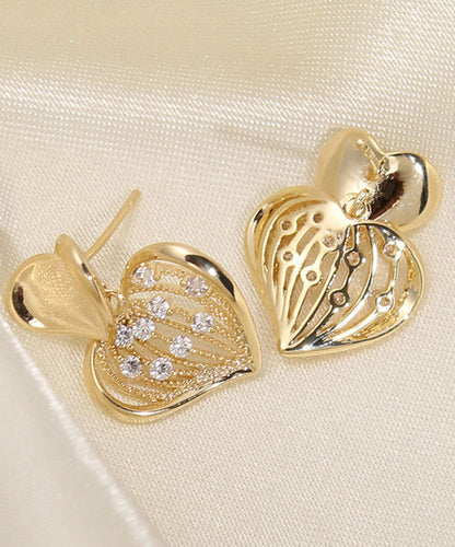 Modern Yellow Sterling Silver Overgild Zircon Love Stud Earrings