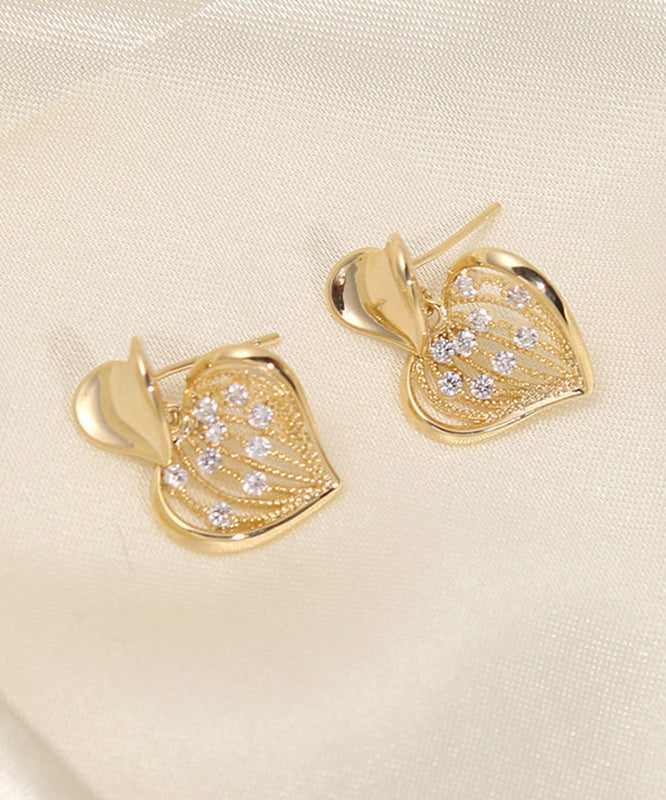 Modern Yellow Sterling Silver Overgild Zircon Love Stud Earrings