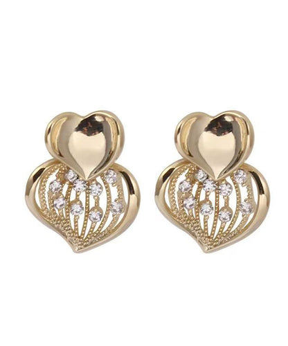 Modern Yellow Sterling Silver Overgild Zircon Love Stud Earrings