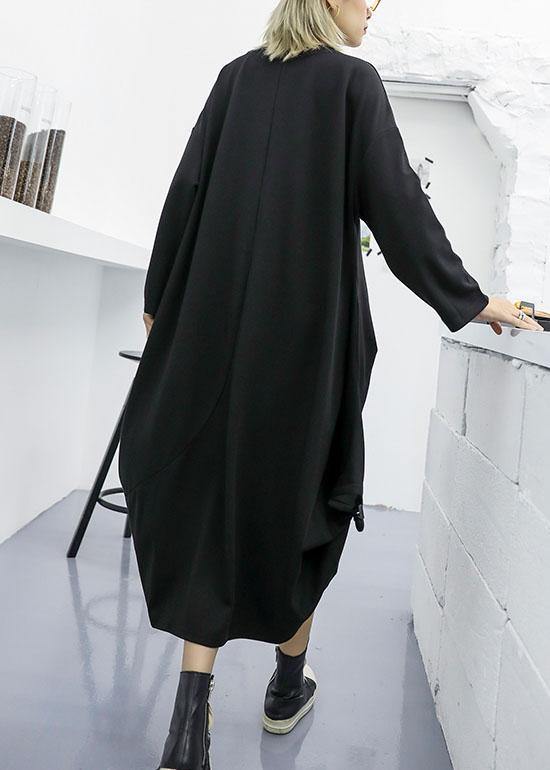 Modern asymmetric cotton clothes Women Fashion Ideas black long sleeve Maxi Dresses fall - SooLinen