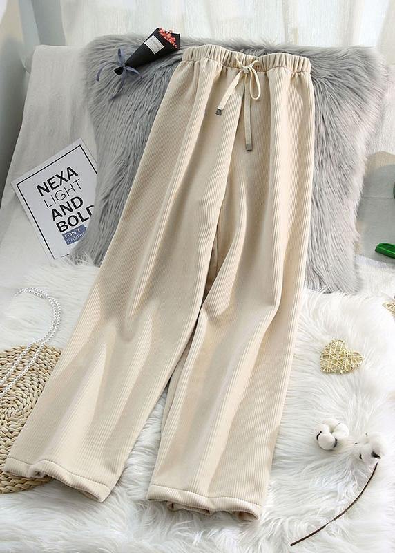 Modern beige wild pants unique spring elastic waist Inspiration chothes - SooLinen