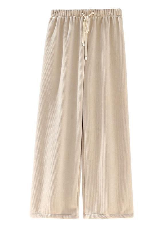 Modern beige wild pants unique spring elastic waist Inspiration chothes - SooLinen