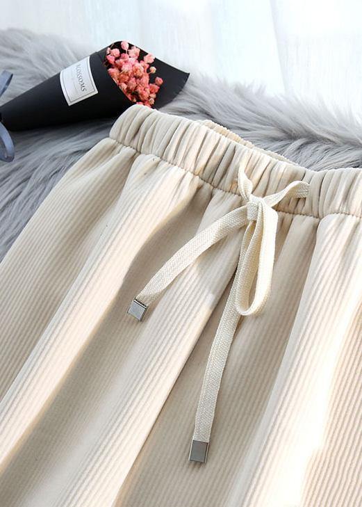 Modern beige wild pants unique spring elastic waist Inspiration chothes - SooLinen