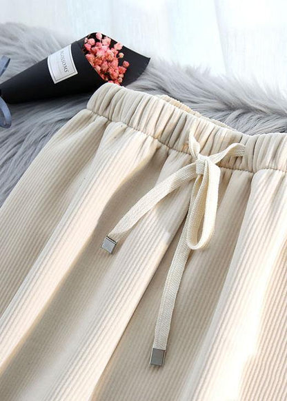 Modern beige wild pants unique spring elastic waist Inspiration chothes - SooLinen