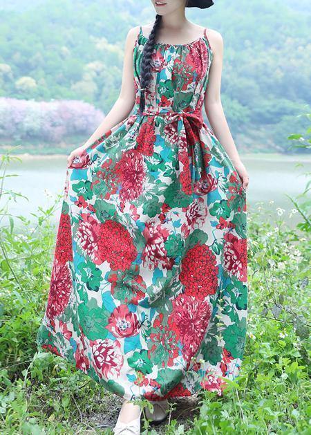 Modern big hem cotton clothes Tunic Tops green prints Dresses summer - SooLinen