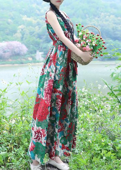 Modern big hem cotton clothes Tunic Tops green prints Dresses summer - SooLinen