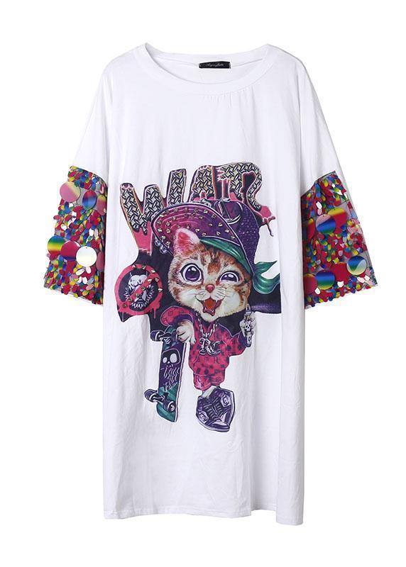 Modern black Cartoon print Cotton dress Appliques sleeve cotton summer Dresses - SooLinen