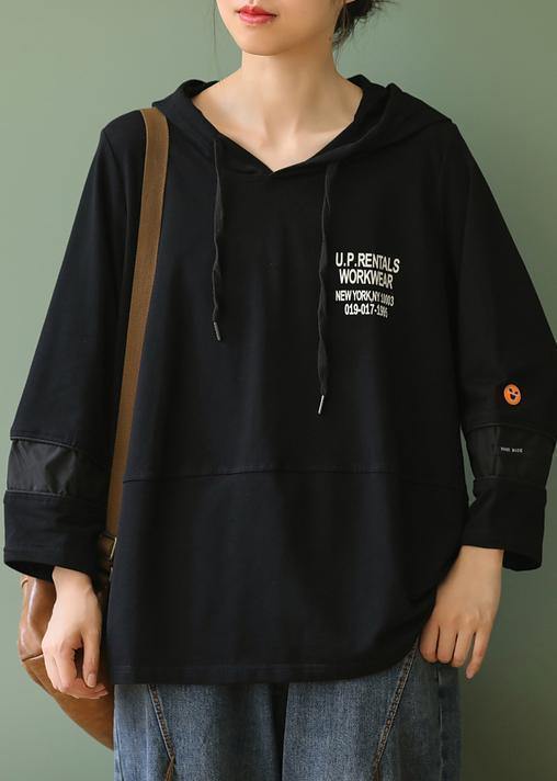 Modern black Letter clothes For Women hooded patchwork oversized tops - SooLinen